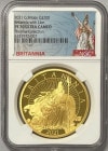 グレートブリテン 2021年 エリザベス2世 純金2オンス 200ポンドプルーフ・ライオンとブリタニア金貨 NGC-PF70UCAM 箱付き 6321972-007