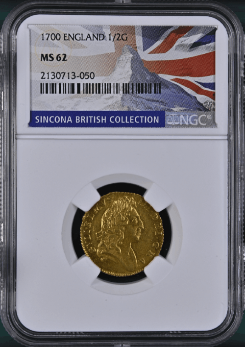 【動画あり】グレートブリテン 1700年 ウイリアム3世 1/2ギニー金貨 NGC-MS62