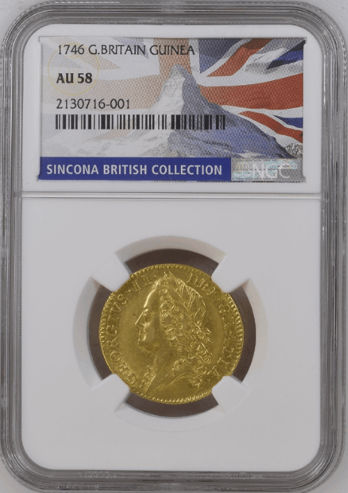 【レア度3-R3】グレートブリテン 1746年 ジョージ2世 1ギニー金貨 NGC-AU58