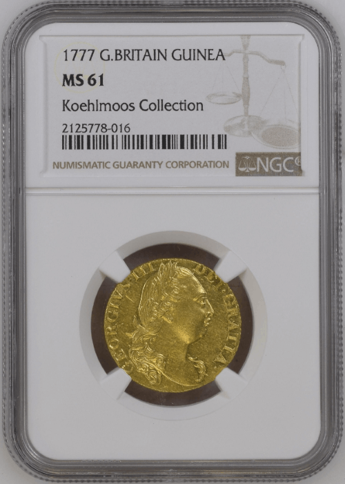 【動画あり】グレートブリテン 1777年 ジョージ3世 1ギニー金貨 NGC-MS61