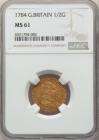 【レア度2-R2】グレートブリテン 1784年 ジョージ3世 1/2ギニー金貨 NGC-MS61