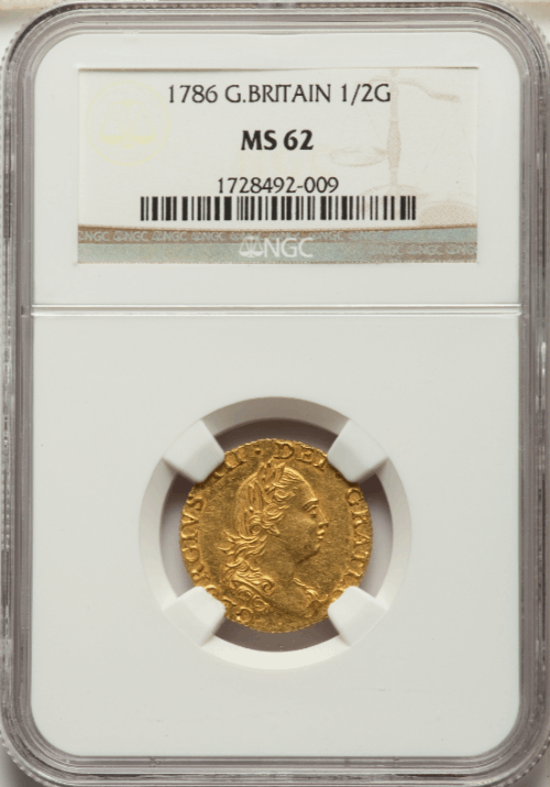 グレートブリテン 1786年 ジョージ3世 1/2ギニー金貨 NGC-MS62