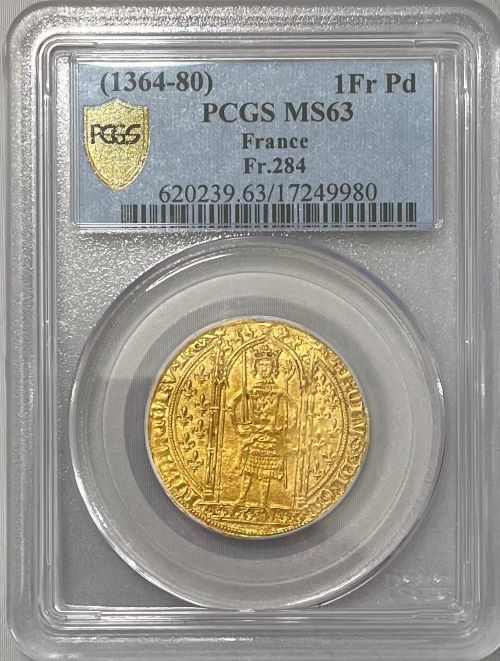 フランス 1364-80年 シャルル5世 1フランカ・ピエ金貨 PCGS-MS63