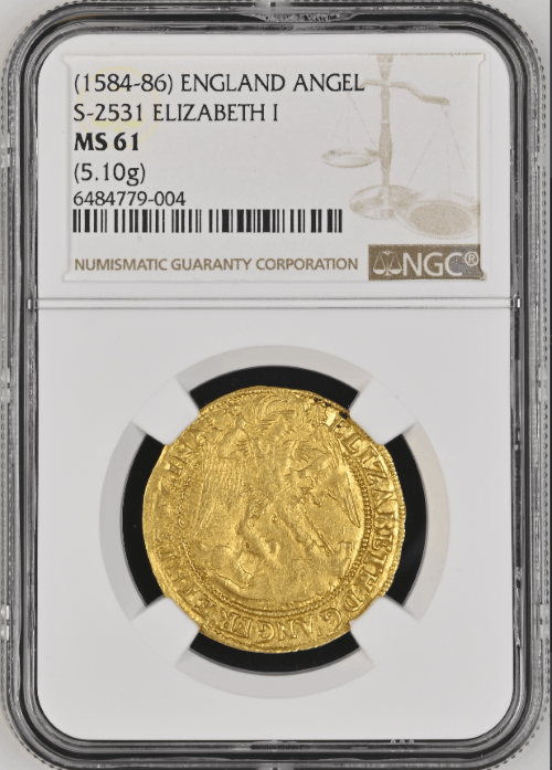 【動画あり】グレートブリテン 1584-86年 エリザベス１世 エンジェル金貨 NGC-MS61Augustana Collection