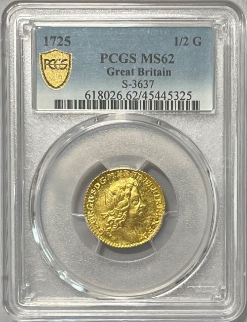 【動画あり】グレートブリテン 1725年 ジョージ1世 1/2ギニー金貨 PCGS-MS62 Augustana Collection