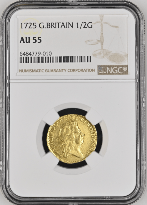 【動画あり】グレートブリテン 1725年 ジョージ1世 1/2ギニー金貨 NGC-AU55 Augustana Collection