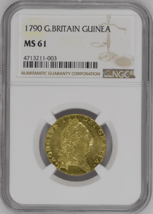 グレートブリテン 1790年 ジョージ3世 1ギニー金貨 NGC-MS61 Augustana Collection