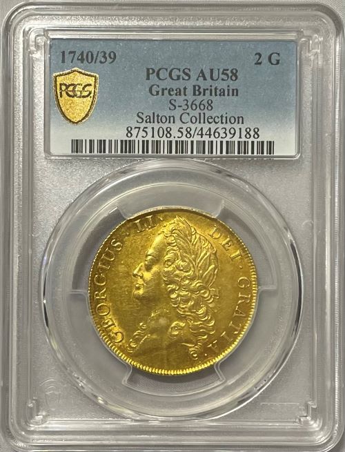 【動画あり】グレートブリテン 1740/39年 ジョージ2世 2ギニー金貨 PCGS-AU58 Mark and Lottie Salton Collection