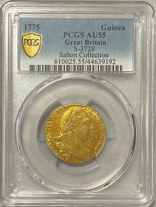 【動画あり】グレートブリテン 1775年 ジョージ3世 1ギニー金貨 PCGS-AU55 Mark and Lottie Salton Collection
