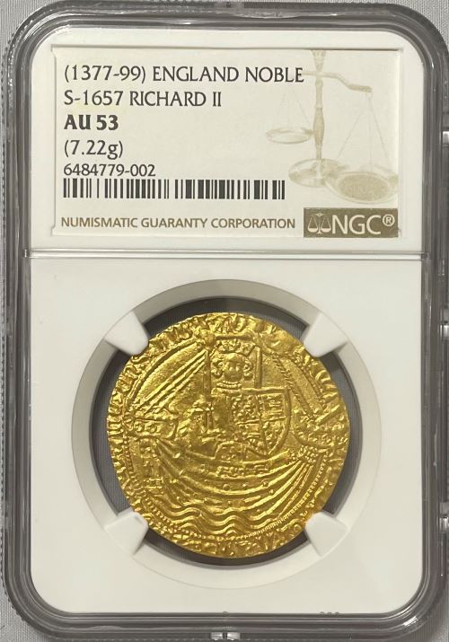 グレートブリテン リチャード2世(1377-1399) ノーブル金貨 NGC-AU53 Augustana Collection