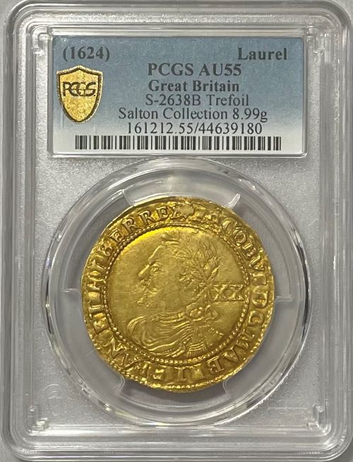 【動画あり】アンティークコイン グレートブリテン ジェームズ1世 ゴールドローレルND (1624) PCGS-AU55 Mark and Lottie Salton Collection