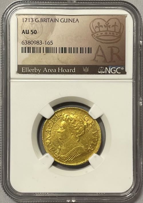 グレートブリテン 1713年 アン女王 1ギニー金貨 NGC-AU50 Ellerby Area Hoard Collection