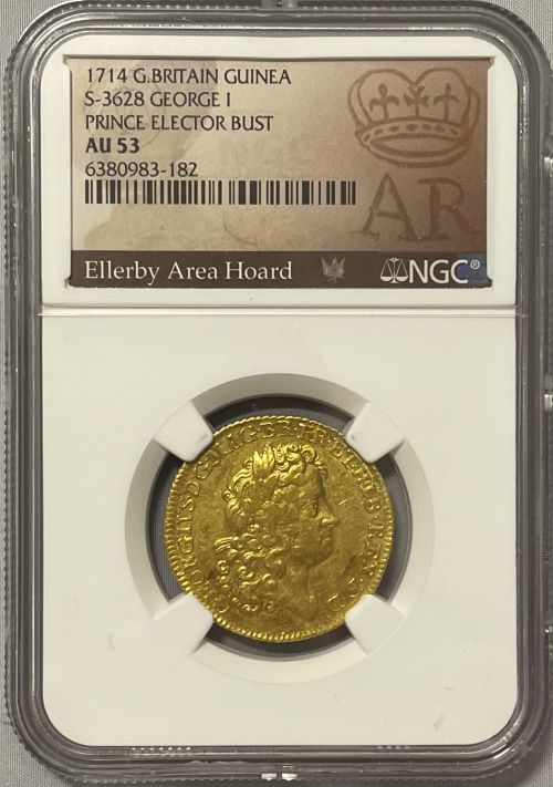 【レア度1-R1】グレートブリテン 1714年 ジョージ1世 1ギニー金貨 NGC-AU53 Ellerby Area Hoard Collection