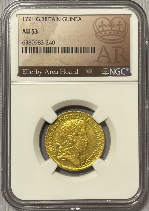 【動画あり】グレートブリテン 1721年 ジョージ1世 1ギニー金貨 NGC-AU53 Ellerby Area Hoard Collection