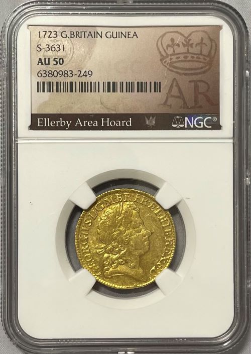 【レア度2-R2】グレートブリテン 1723年 ジョージ1世 1ギニー金貨 NGC-AU50 Ellerby Area Hoard Collection
