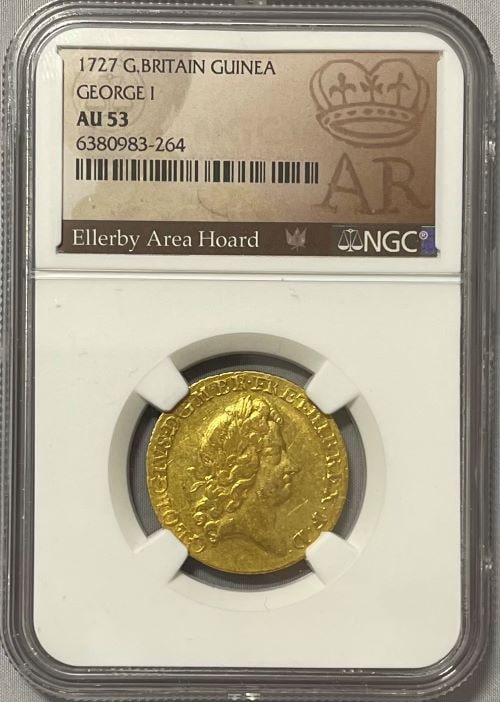 【レア度1-R1】グレートブリテン 1727年 ジョージ1世 1ギニー金貨 NGC-AU53 Ellerby Area Hoard Collection