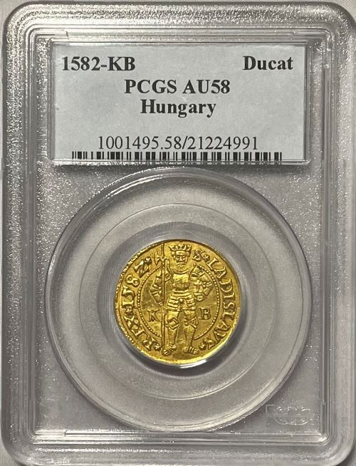 アンティークコイン ハンガリー 1582-KB年 神聖ローマ皇帝 ルドルフ2世 1ダカット金貨 PCGS-AU58 Augustana Collection