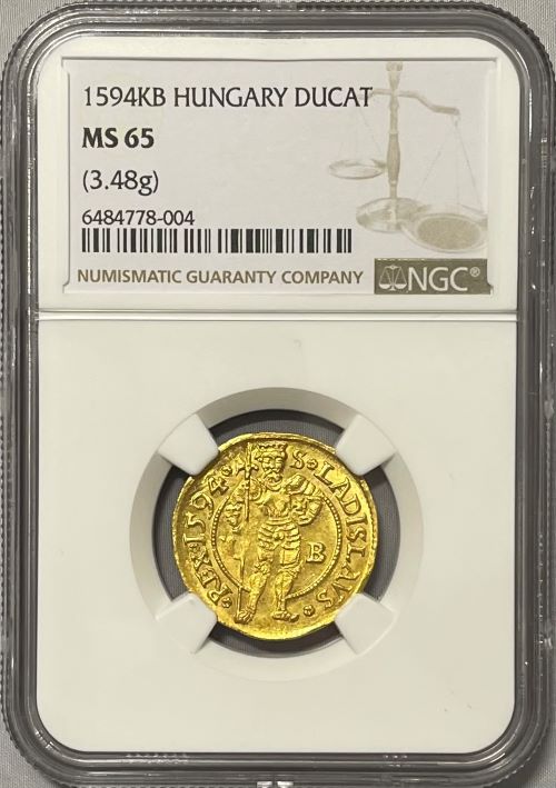 【動画あり】アンティークコイン ハンガリー 1594-KB年 神聖ローマ皇帝 ルドルフ2世 1ダカット金貨 NGC-MS65 Augustana Collection