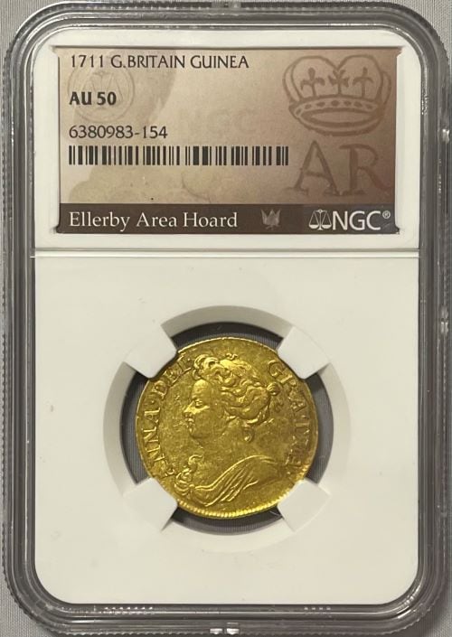 【動画あり】グレートブリテン 1711年 アン女王 1ギニー金貨 NGC-AU50 Ellerby Area Hoard Collection 6380983-154