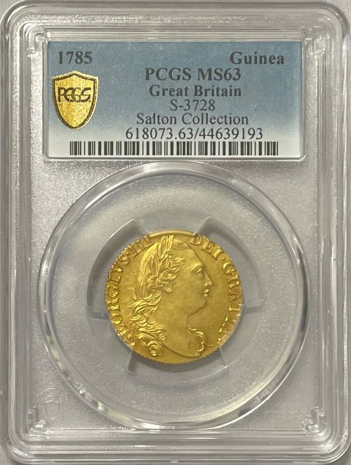 【動画あり】グレートブリテン 1785年 ジョージ3世 1ギニー金貨 PCGS-MS63 Mark and Lottie Salton Collection