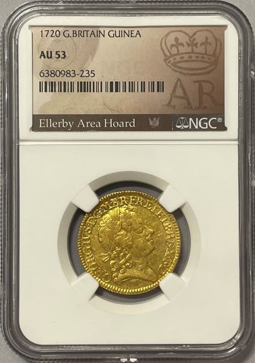 【動画あり】グレートブリテン 1720年 ジョージ1世 1ギニー金貨 NGC-AU53 Ellerby Area Hoard Collection