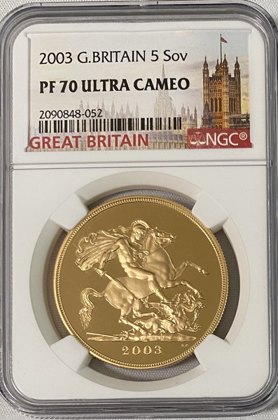 【動画あり】グレートブリテン2003年エリザベスII世5ポンドプルーフ金貨NGC-PF70UCAM