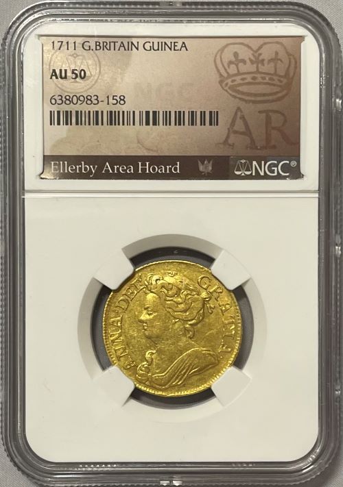 グレートブリテン 1711年 アン女王 1ギニー金貨 NGC-AU50 Ellerby Area Hoard Collection 6380983-158