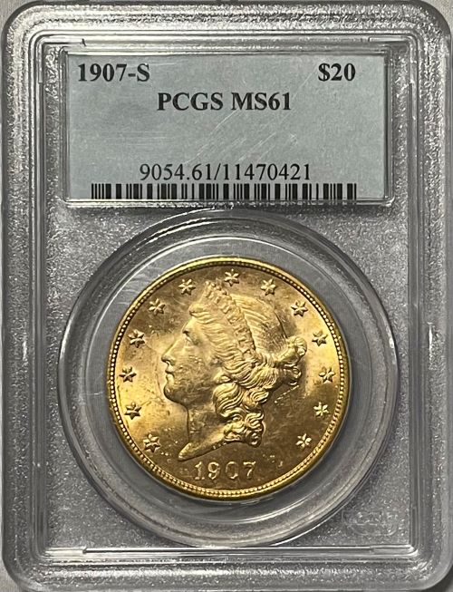 【資産防衛】アンティークコイン アメリカ 20ドル金貨 リバティヘッド1907-S $20 PCGS-MS61