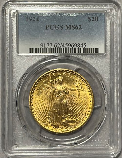 【資産防衛】アンティークコイン アメリカ 1924年 20ドル金貨 ダブルイーグル セントゴーデンズ PCGS-MS62