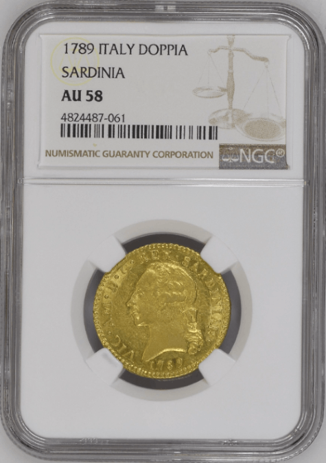 【レア度1-R1】イタリア サルデーニャ王国 1789年 ヴィットーリオ・アメデーオ3世 1ドッピア金貨 NGC-AU58