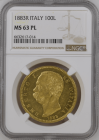 【レア度1-R1】イタリア 1883-R年 ウンベルト1世 100リラ金貨 NGC-MS63PL