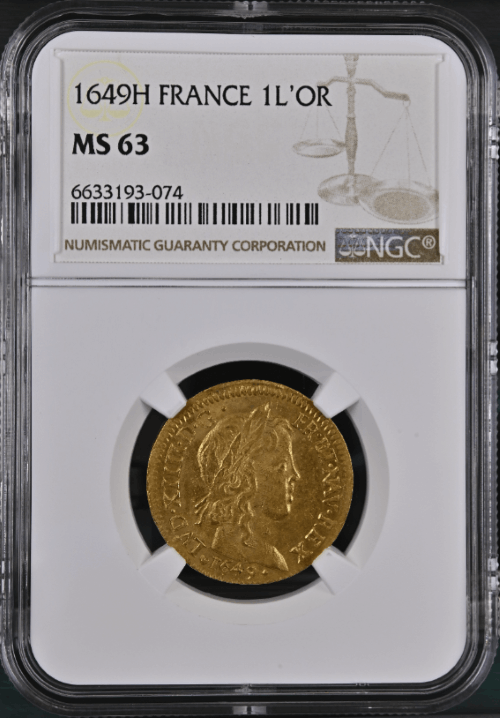 【レア度2-R2】フランス 1649-H年 ルイ14世 1ルイドール金貨 NGC-MS63