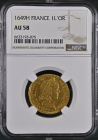 【レア度2-R2】フランス 1649-H年 ルイ14世 1ルイドール金貨 NGC-AU58