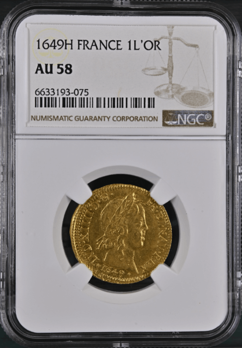 【レア度2-R2】フランス 1649-H年 ルイ14世 1ルイドール金貨 NGC-AU58