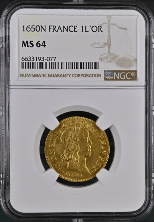 【レア度2-R2】フランス 1650-N年 ルイ14世 1ルイドール金貨 NGC-MS64