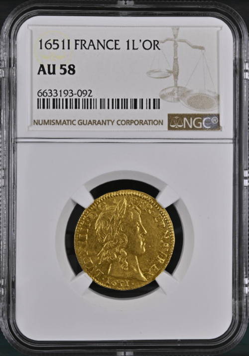 【レア度1-R1】フランス 1651-I年 ルイ14世 1ルイドール金貨 NGC-AU58