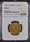 【レア度2-R2】フランス 1652-H年 ルイ14世 1ルイドール金貨 NGC-MS61
