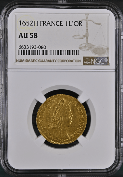 【レア度2-R2】フランス 1652-H年 ルイ14世 1ルイドール金貨 NGC-AU58