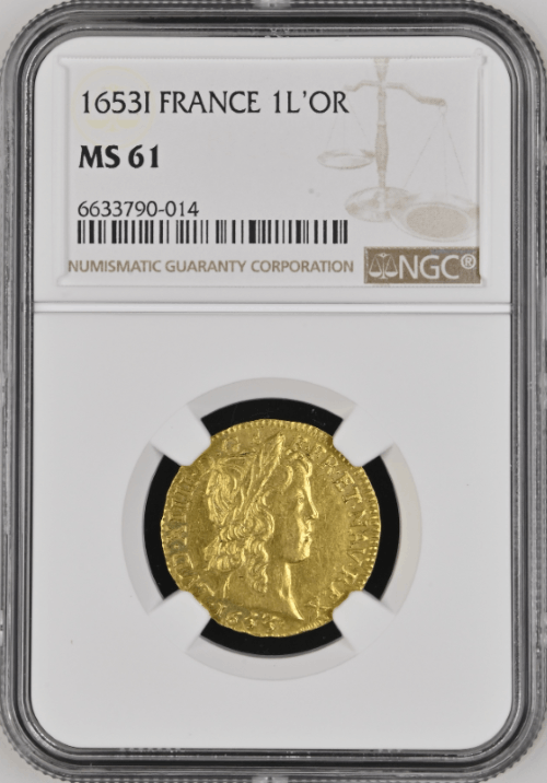 【レア度3-R3】フランス 1653-I年 ルイ14世 1ルイドール金貨 NGC-MS61