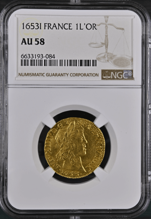 【レア度3-R3】フランス 1653-I年 ルイ14世 1ルイドール金貨 NGC-AU58