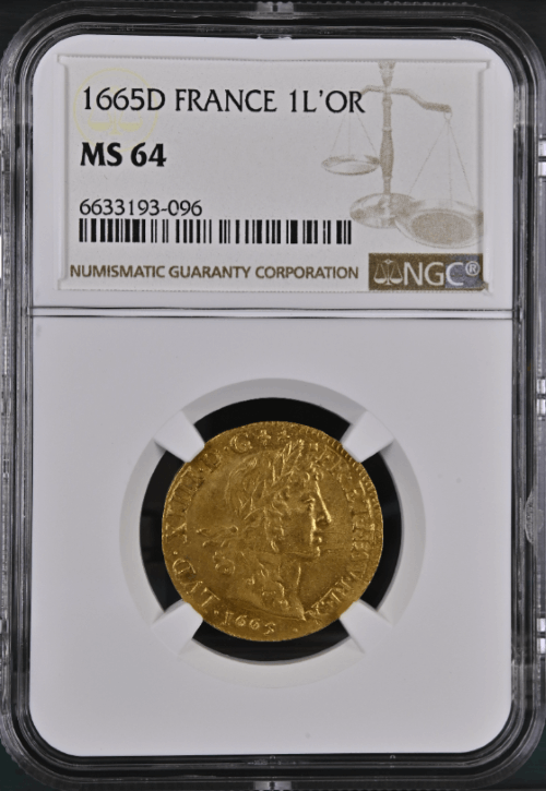 【レア度3-R3】フランス 1665-D年 ルイ14世 1ルイドール金貨 NGC-MS64