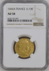 【レア度1-R1】フランス 1666-A年 ルイ14世 1ルイドール金貨 NGC-AU58