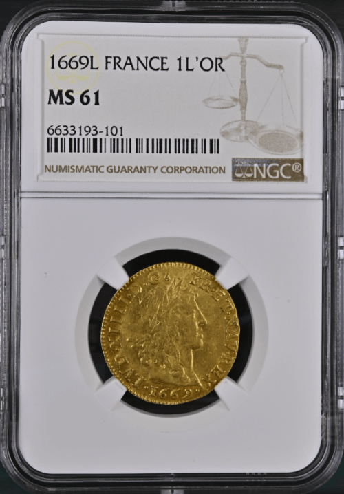 【レア度2-R2】フランス 1669-L年 ルイ14世 1ルイドール金貨 NGC-MS61