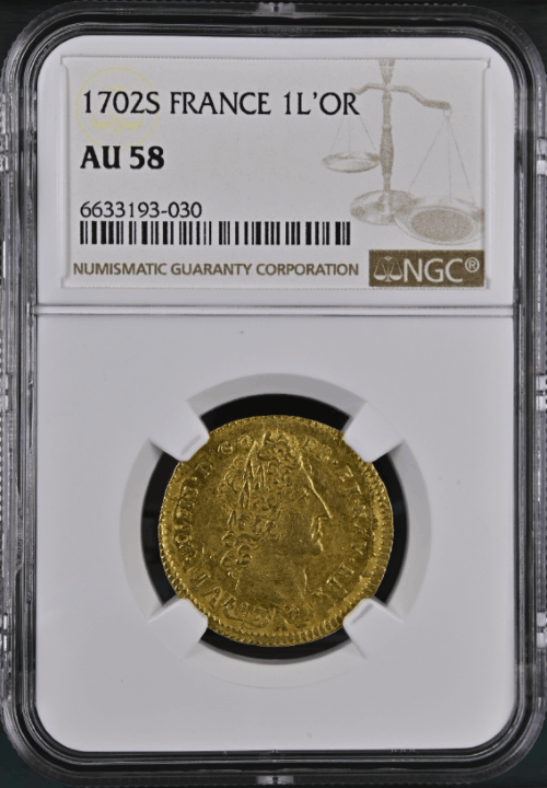 【レア度1-R1】フランス 1702-S年 ルイ14世 1ルイドール金貨 NGC-AU58