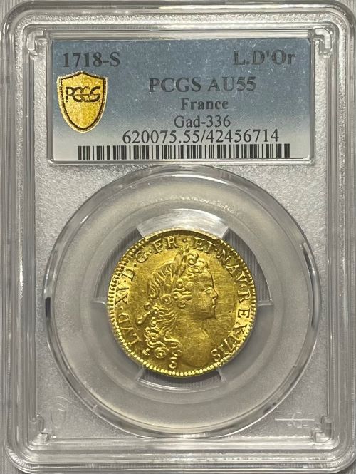 【レア度2-R2】フランス 1718-S年 ルイ15世 1ルイドール金貨 PCGS-AU55
