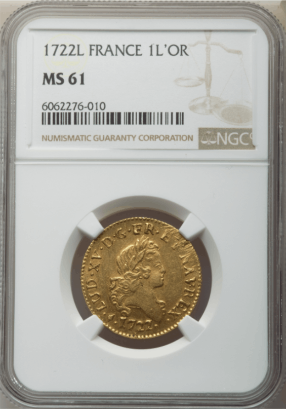 【レア度2-R2】フランス 1722-L年 ルイ15世 1ルイドール金貨 NGC-MS61