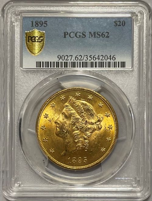 【資産防衛】アンティークコイン アメリカ 20ドル金貨 リバティヘッド1895 $20 PCGS-MS62