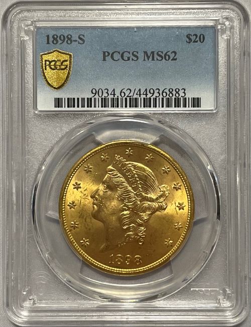 【資産防衛】アンティークコイン アメリカ 20ドル金貨 リバティヘッド1898-S $20 PCGS-MS62