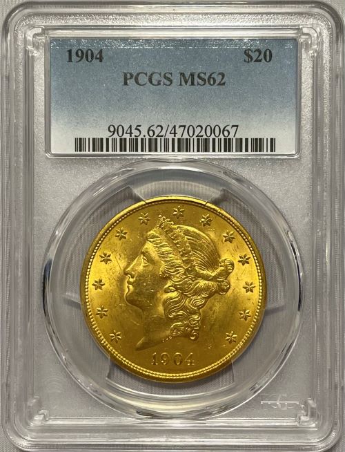 【資産防衛】アンティークコイン アメリカ 20ドル金貨 リバティヘッド1904 $20 PCGS-MS62