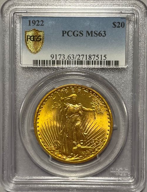 【資産防衛】アンティークコイン アメリカ 1922年 20ドル金貨 ダブルイーグル セントゴーデンズ PCGS-MS63